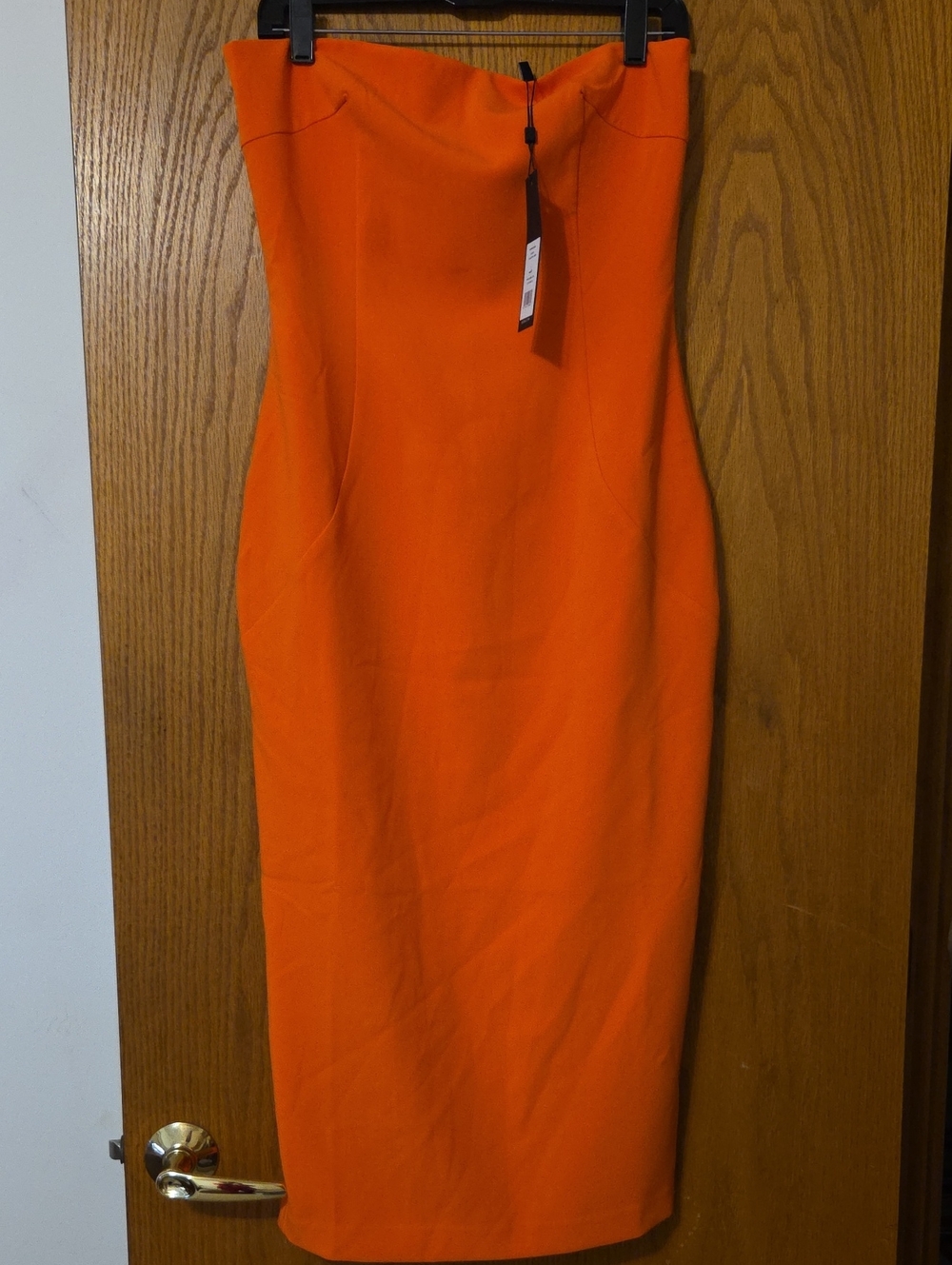 BCBGMaxAzria Strapless Orange Midi Sheath Dress